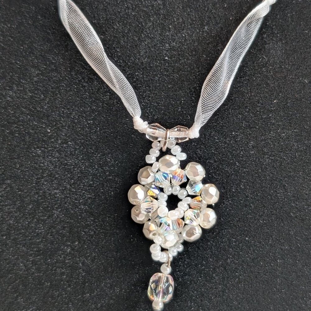 Vintage Robert Rose Beaded Ribbon Necklace and Beaded Pendant
